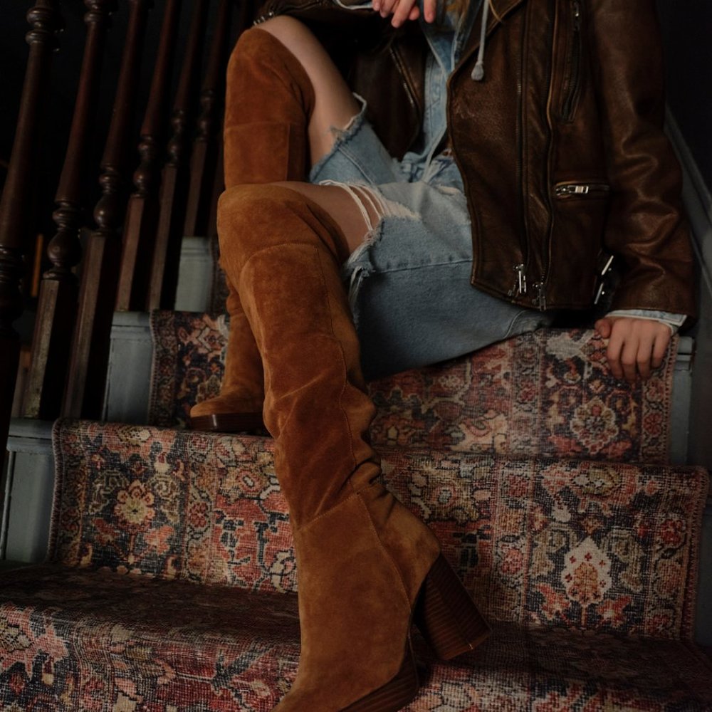 NEW $298 FREE PEOPLE CHESTNUT ECHO PLATFORM OVER-THE-KNEE BOOTS SIZE 39.5 / 9.5 - Picture 7 of 13